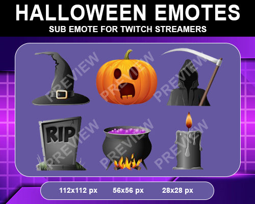 6x Halloween Twitch Sub Emotes Pack - streamintro.com