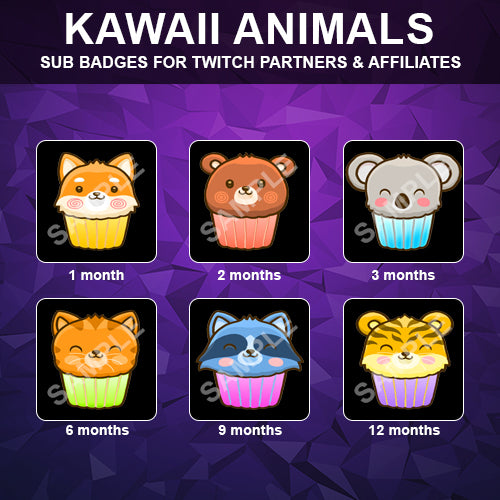 Kawaii Animals Twitch Sub Badges