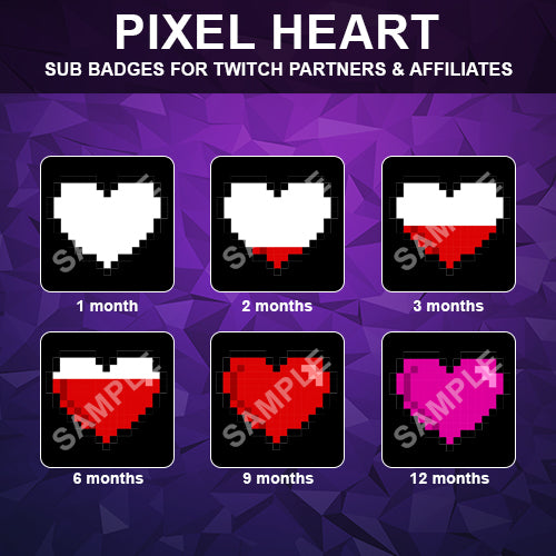 Pixel Heart Twitch Sub Badges
