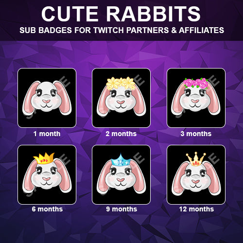 Cute Rabbits Twitch Sub Badges - streamintro.com