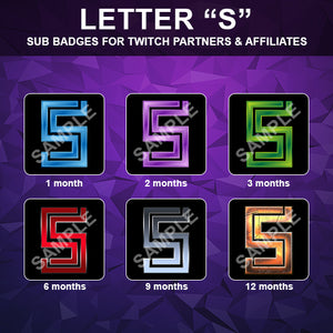 Letter "S" Twitch Sub Badges