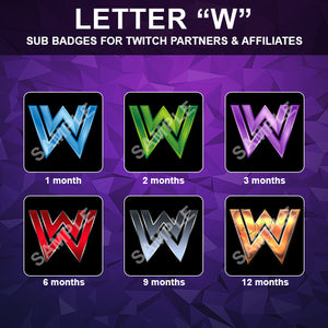 Letter "W" Twitch Sub Badges