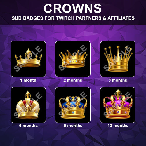 Crowns Twitch Sub Badges - streamintro.com