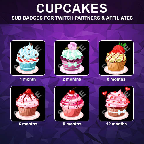 Cupcakes Twitch Sub Badges - streamintro.com