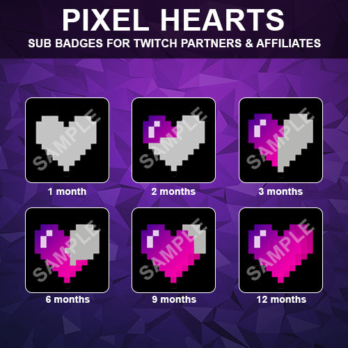 Pixel Hearts Twitch Sub Badges - streamintro.com