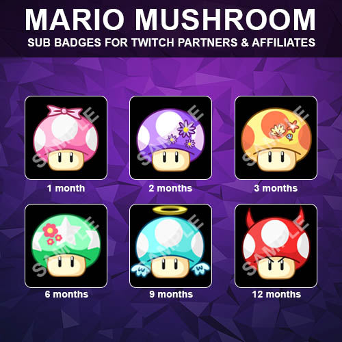 Mario Mushrooms Twitch Sub Badges - streamintro.com