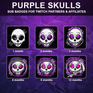 Purple Skulls Twitch Sub Badges - streamintro.com