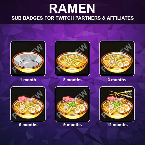 Ramen Twitch Sub Badges - streamintro.com
