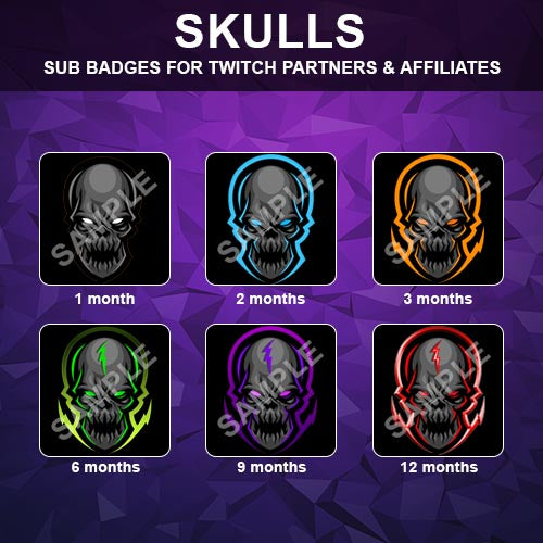 Skulls Twitch Sub Badges - streamintro.com
