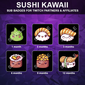 Sushi Kawaii Twitch Sub Badges - streamintro.com